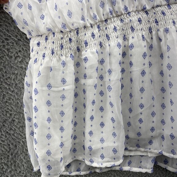 Old Navy Women’s Tops 4X Plus White Blue Sheer Plus Ruched Waist Blouse NEW - Picture 5 of 12